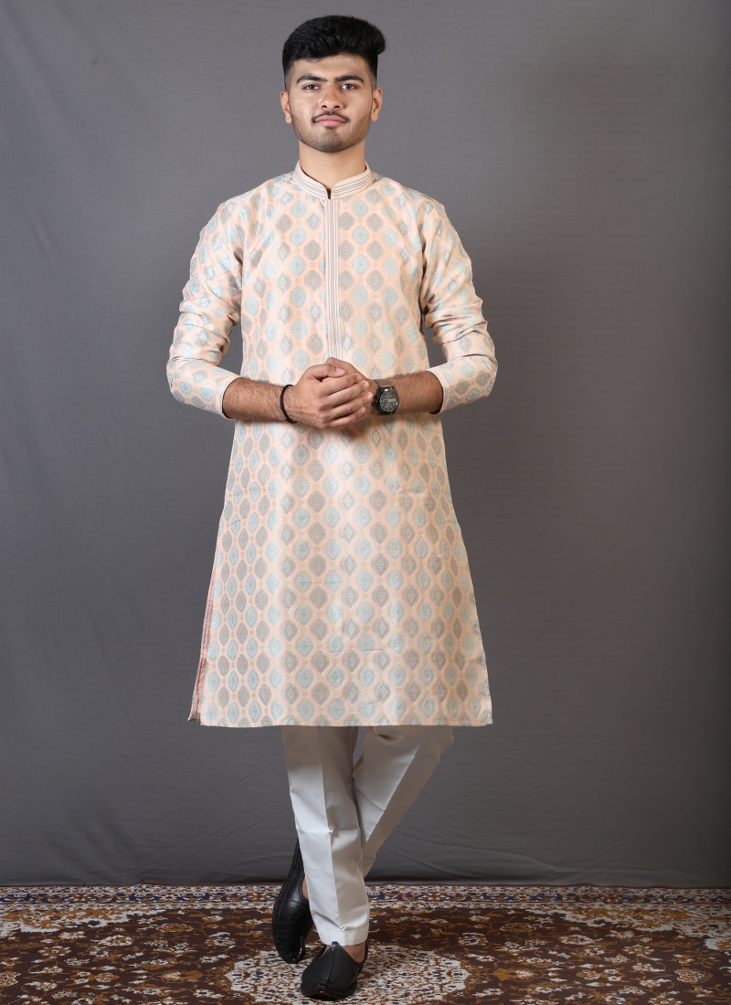Buy Peach Brocase Silk Wedding Wear Kafni Pajama Online South Africa KF240880